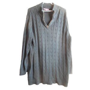 Woman Within 26/28 2x Zip Henley collared cable knit Black Sweater cotton V-neck